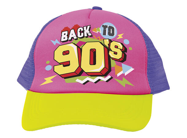 90-talls sett - Rosa/Gul/Bjlå 1 Caps og magetaske 