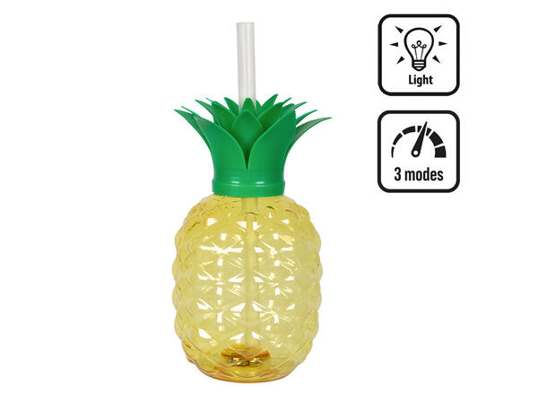 Annanas - Drikkebeger m/sugerør - LED 1 Drikkebeger i plast m/LED-lys - 5dl 