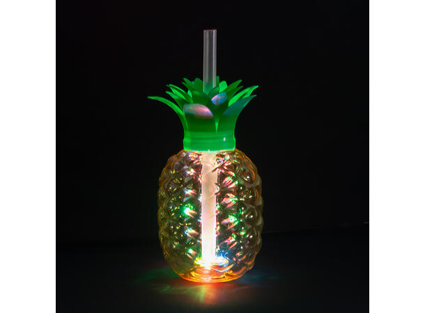 Annanas - Drikkebeger m/sugerør - LED 1 Drikkebeger i plast m/LED-lys - 5dl 
