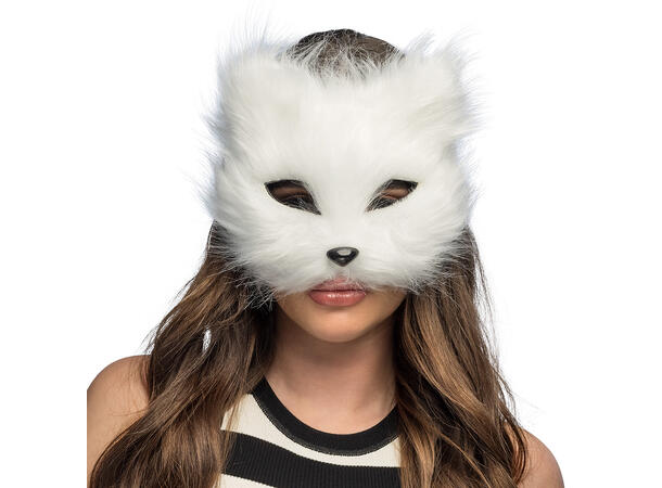 Ansiksmaske - Hvit katt 1 Maske i plysj - Onesize 
