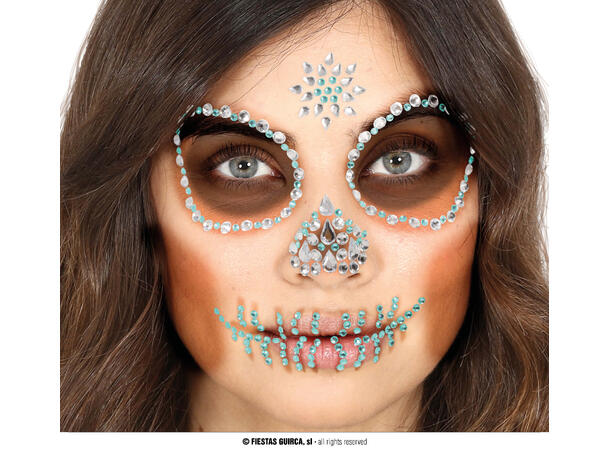 Ansiktskrystaller - Skalle - Grønne 1 Ark med selvklebende stener - 13x15cm 