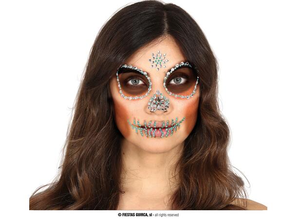 Ansiktskrystaller - Skalle - Grønne 1 Ark med selvklebende stener - 13x15cm 