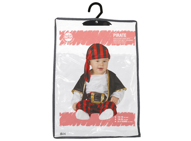 Baby Pirat - rød/svart/gull 1 Babykostyme til gutt - Str 12-18 Mnd 