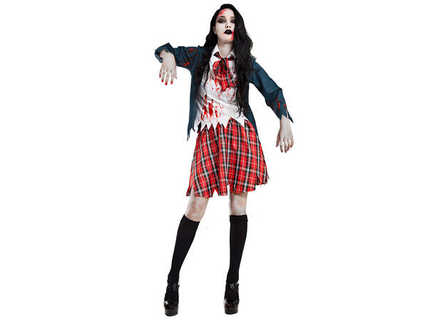 Blodig Zombie skolejente - Rød/hvit/blå 1 Damekostyme - kjole - Str S 