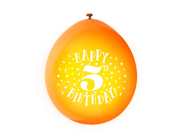 Bursdag - 5 År - 6 farger assotert 10 Gummiballonger - 25cm (10")
