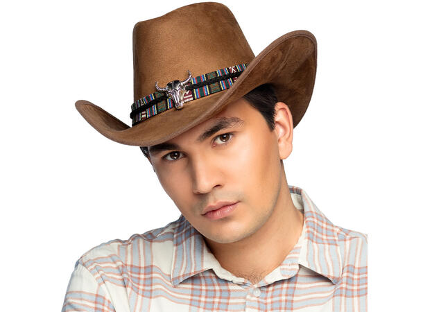 Cowboyhatt - Django - Brun m/pynt 1 Hatt til voksen - Onesize 