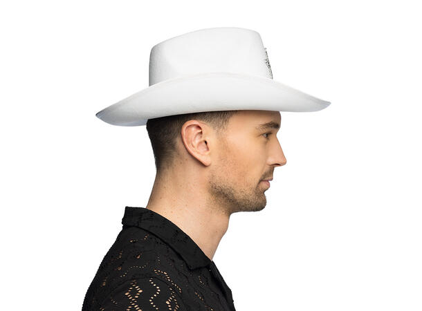 Cowboyhatt - Hvit m/glitter stjerne 1 Hatt til voksen - Onesize 