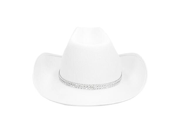 Cowboyhatt - Hvit m/glitter stjerne 1 Hatt til voksen - Onesize 