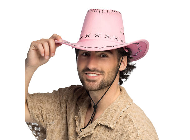 Cowboyhatt - Lys Rosa - Lærlook 1 Hatt til voksen - Onesize 
