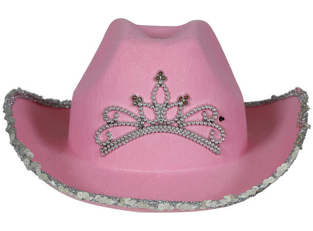 Cowboyhatt - Rosa m/krone og paljetter 1 Hatt i filt til barn - Onesize 