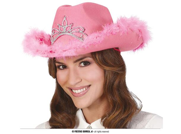 Cowboyhatt - Rosa m/pels 1 Hatt i filt til dame - Onesize 