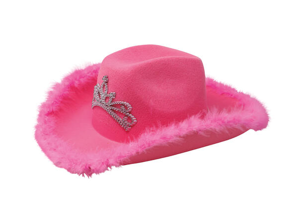 Cowboyhatt - Rosa m/pels 1 Hatt i filt til dame - Onesize 