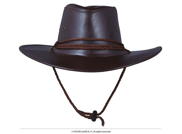 Cowboyhatt i skinnlook m/snor - Brun 1 Hatt i kunstlær til voksen - Onesize 