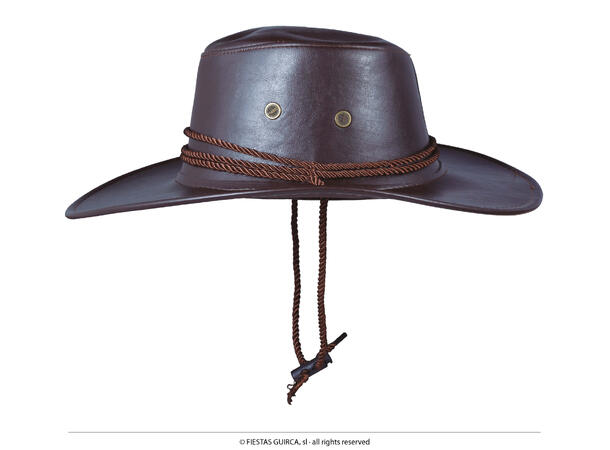 Cowboyhatt i skinnlook m/snor - Brun 1 Hatt i kunstlær til voksen - Onesize 