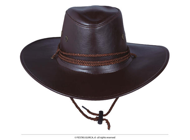 Cowboyhatt i skinnlook m/snor - Brun 1 Hatt i kunstlær til voksen - Onesize 
