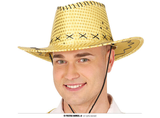 Cowboyhatt m/paljetter - Gull 1 Hatt i polyester til voksen - Onesize 
