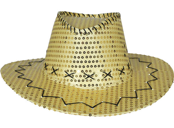 Cowboyhatt m/paljetter - Gull 1 Hatt i polyester til voksen - Onesize 
