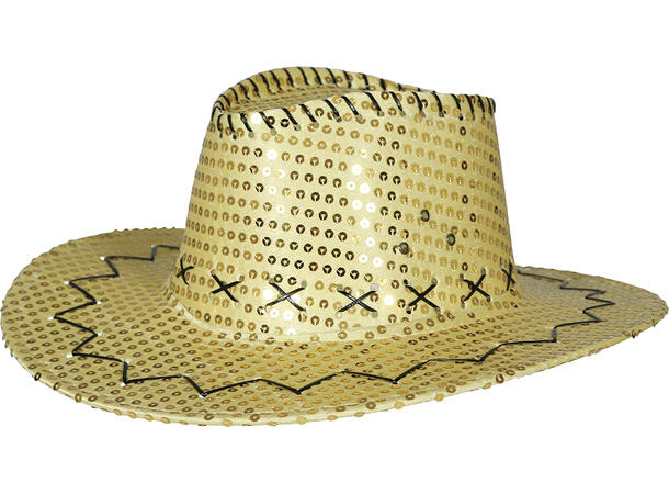 Cowboyhatt m/paljetter - Gull 1 Hatt i polyester til voksen - Onesize 