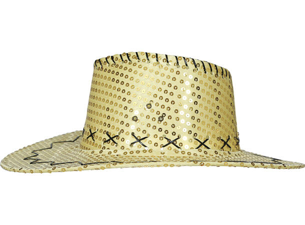 Cowboyhatt m/paljetter - Gull 1 Hatt i polyester til voksen - Onesize 