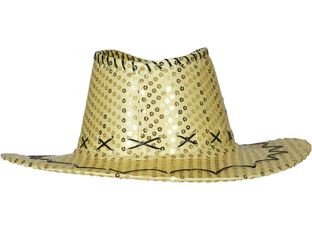 Cowboyhatt m/paljetter - Gull 1 Hatt i polyester til voksen - Onesize 