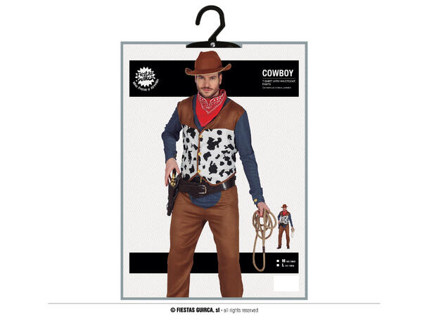 Cowboykostyme - 4 Deler 1 Herrekostyme - str 48-50 (M) 