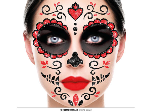 Day if The Dead - Glitter face 1 Ark m/Selvklebende maske - 13x15cm 