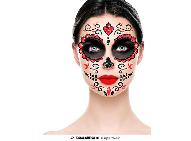 Day if The Dead - Glitter face 1 Ark m/Selvklebende maske - 13x15cm 
