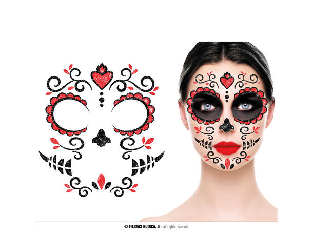 Day if The Dead - Glitter face 1 Ark m/Selvklebende maske - 13x15cm 