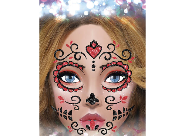Day if The Dead - Glitter face 1 Ark m/Selvklebende maske - 13x15cm 