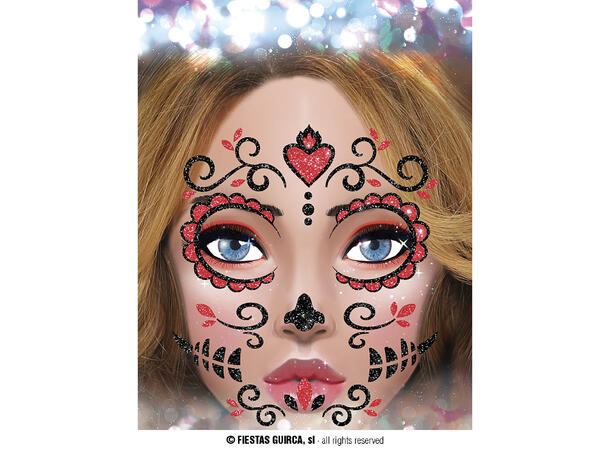 Day if The Dead - Glitter face 1 Ark m/Selvklebende maske - 13x15cm 