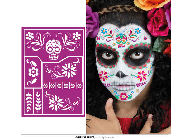 Day of The Dead 1 Selvklebende sminkesjablong - 14x20cm 