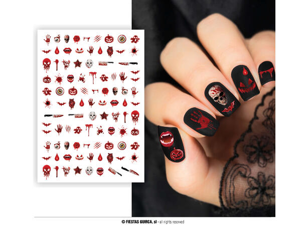 Dekorstener til negler - Blodig 1 Ark med sminkestener 10x7cm 