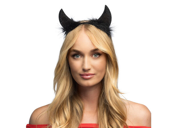 Djevelhorn - Sorte m/pels 1 Hårbøyle i plast til voksen 