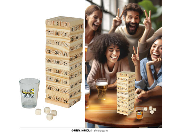 Drikkelek - Stabletårn Drikelek i tre m/terning og shotteglass 