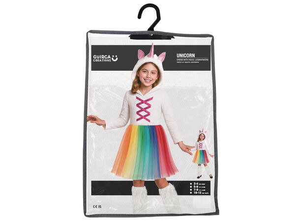 Enhjøring - Kjole, leggvarmer og hette 1 Barnekostyme til jente - Str 7-9 År 