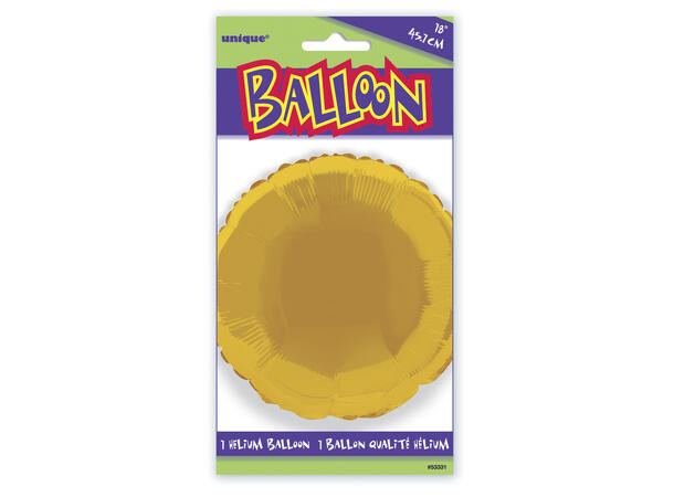 Ensfarget rund - Gull 1 Folieballong - 46cm(18")