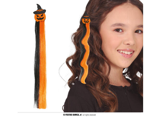 Extention  - Oransje/sort m/gresskar 1 Hairextention i syntetisk hår - 40cm 