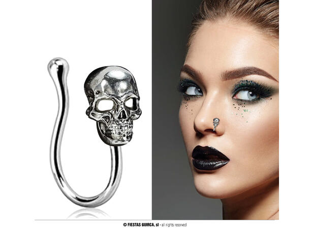 Falsk piercing med hodeskalle - sølv 12 Piercing i metall 