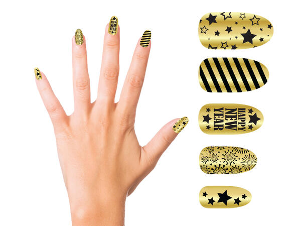 Falske negler - Happy New Year - Gull 1 Sett m/12 negler 