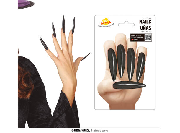 Falske negler - sorte 12 Sorte negler med lim 
