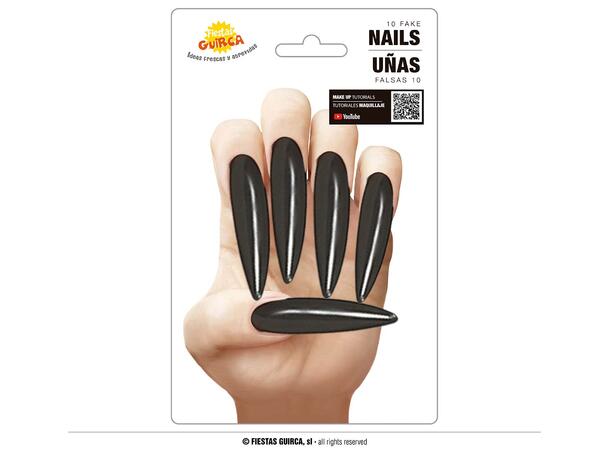 Falske negler - sorte 12 Sorte negler med lim 