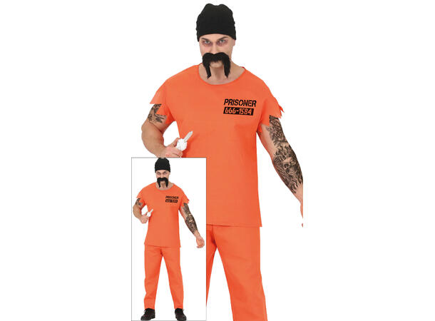 Fangekostyme - Korte ermer m/bart og lue 1 Herrekostyme - str 52-54 (L) 