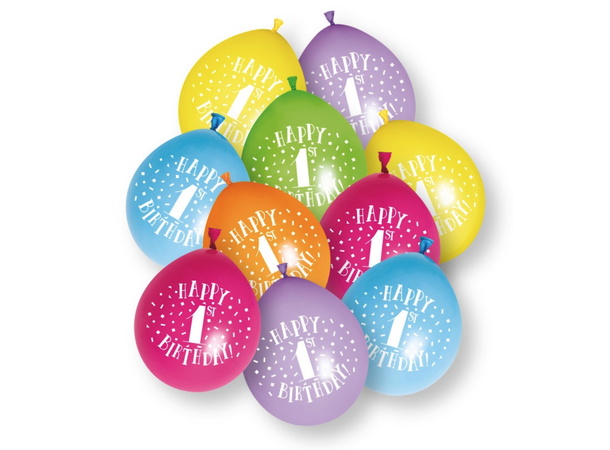 Første Bursdag - 6 farger assotert 10 Gummiballonger - 25cm (10")