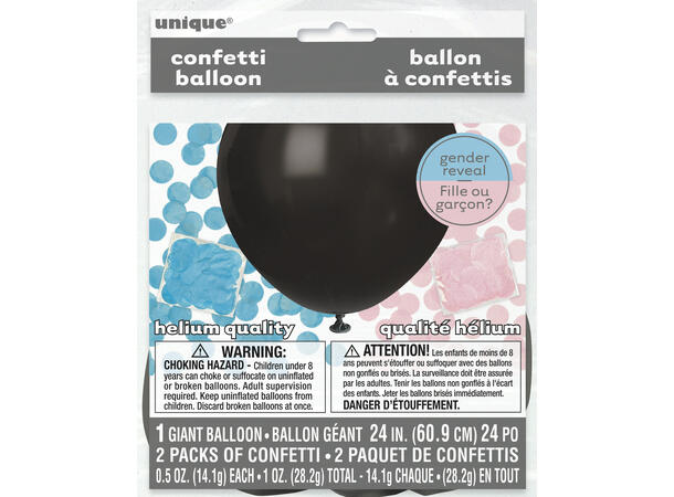 Gender Reveal Rosa og Blå konfetti -Sort 1 Gummiballong  - 60cm (24")