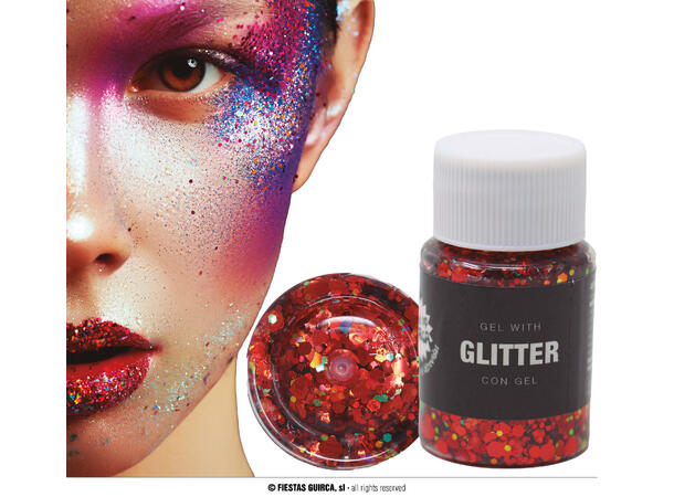 Glitter gel - rød 1 Beholder med gel - 20g 