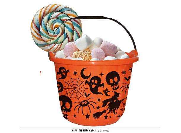 Godtebøtte - Oransje m/Halloweenmotiv 1 Godtebøtte i PVC - 18x16cm 