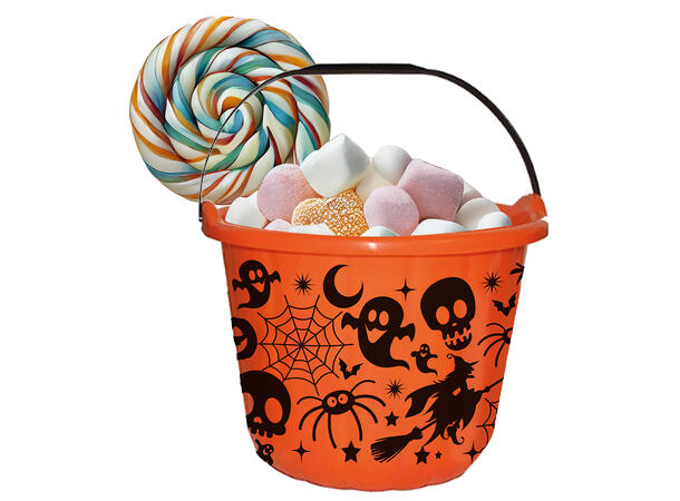 Godtebøtte - Oransje m/Halloweenmotiv 1 Godtebøtte i PVC - 18x16cm 