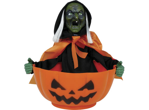 Godteskål med heks - Oransje 1 Bolle m/lyd/lys/begegelse - 30x27cm 