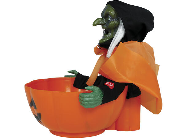 Godteskål med heks - Oransje 1 Bolle m/lyd/lys/begegelse - 30x27cm 