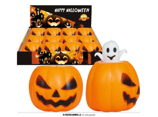 Gresskar med pop-up spøkelse Display med 12 gresskar i PVC- 5cm 